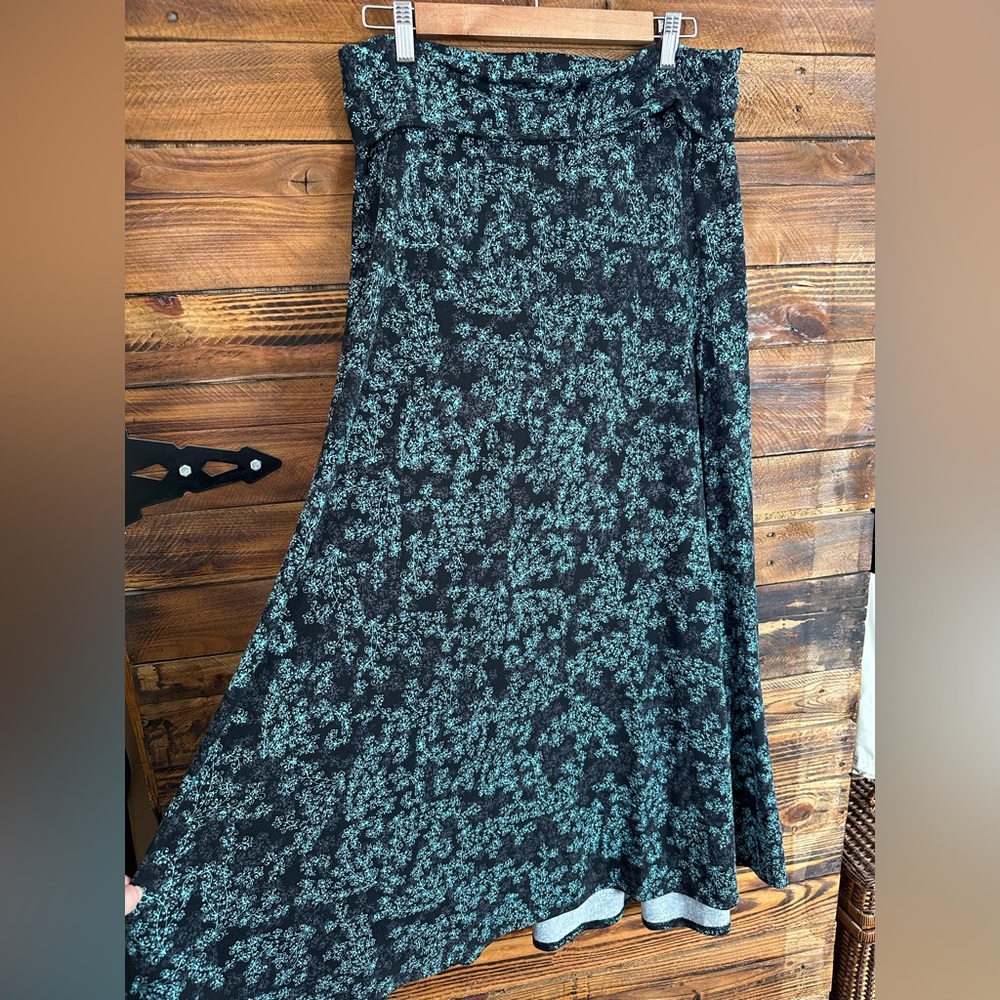 LuLaRoe Black & Teal Floral Maxi Skirt Size L